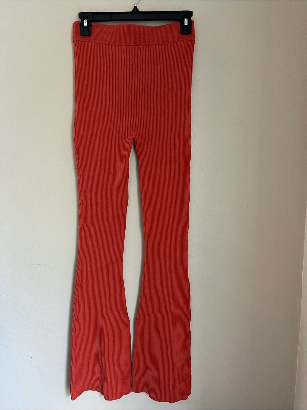 Le Ore Rimini Ribbed Knit Flare Pant Women's S Orange Spice Split Leg Pull On - Picture 6 of 13